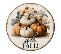 KIOKIO - Targa rotonda vintage in metallo con scritta "Hello Fall Welcome", divertente, per casa, cucina, caffè, bagno, ufficio, bar, pub, giardino, in latta, rustico, autunnale, decorazione da parete