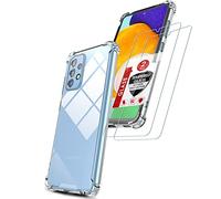 KIOMY Custodia per Samsung Galaxy A32 5G ultra trasparente con 2 pellicole proteggi schermo HD in vetro temperato, ibrido anti giallo [acrilico rigido] con TPU antiurto e protezione sottile