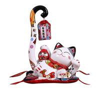 Kipebep 8,6 Pollici Ceramica Maneki Gatto Fortunato Salvadanaio Salvadanaio Giapponese Coda Lunga Gatto Feng Decorazioni per La Casa, A