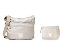 Kipling Arto, Borsa a tracolla Donna, Argento (Metallic Glow) + Portafoglio Donna Argento (Metallic Glow)