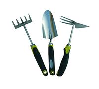 kippen 6022E - Set di 3 Utensili per Giardino in Acciaio Inox, giallo/nero, 30 cm.