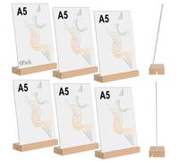 kiptyg 6 Pezzi Espositore Plexiglass A5 con Base in Legno-Porta Menu da Tavolo,Cartelli,Volantini - Doppia Posizione (Verticale/Inclinato)-Ideale per Ristoranti,Hotel,Uffici (14,8x21 cm)