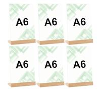 kiptyg 6 Supporti in Acrilico A6 con Base in Legno - Portamenu da Tavolo per Pubblicità, Volantini - Stand Verticale in Plexiglass (15x10 cm) - Trasparente e Stabile - Per Ristoranti, Banconi, Fiere