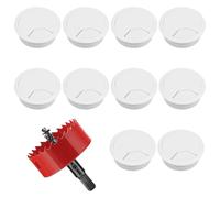 kiptyg Passacavi scrivania, 10 Pezzi Passacavi, Passacavo per scrivania, con 1 pezzo di sega a tazza in metallo, passacavo rotondo, copriforo da scrivania, materiale ispessito, durevole (60mm, bianco)