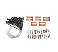KiraKira Set di 49 figure HO OO per scala, include persone dipinte, panchine e lampioni, modelli in plastica realistici layout ferroviari e edifici paesaggistici