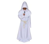 KIRALOVE Costume monaco sacerdote saio con cappuccio frate medioevo travestimento uomo Halloween carnevale taglia S bianco