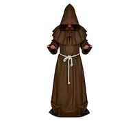 KIRALOVE Costume monaco sacerdote saio con cappuccio frate medioevo travestimento uomo Halloween carnevale taglia S marrone