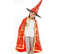 KIRALOVE Mantello cappello strega streghetta mago stregone per costume travestimenti per halloween carnevale decorato con stelle dorate accessori magici