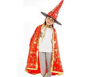 KIRALOVE Mantello cappello strega streghetta mago stregone per costume travestimenti per halloween carnevale decorato con stelle dorate accessori magici