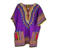 KIRAN FASHION 100% cotone unisex Dashiki Africa stampa tribale festival caftani camicetta estate top, Viola, One Size Plus