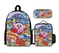 Kirby Backpacks Set da 3 pezzi per bambini, zaino scolastico con borsa per il pranzo e astuccio