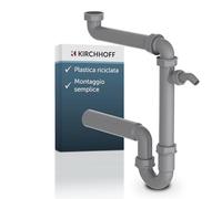 KIRCHHOFF 98833649 - Sifone da cucina, in plastica riciclata, scarico con attacco per lavatrice o lavastoviglie, colore: Grigio