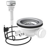 KIRCHHOFF 98835440 - Valvola a cestello, Ø 114 mm, 1½", con cavo Bowden, colore: bianco, scarico per aggiornare o sostituire, scolapasta da cucina rimovibile, scarico per il lavello della cucina