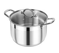 Kirecoo Pentola in acciaio inox - Pentola resistente da 12 litri con coperchio visibile per pasta, zuppe, spaghetti, fondo spesso antiaderente, pentole per conservare, bollire, cuocere a fuoco lento