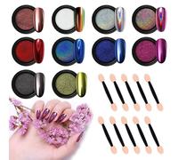 Kireida® 10 pezzi polvere per unghie cromata, effetto specchio metallico, con matita per ombretto, pigmento olografico Aurora camaleonte 0,5 g/vetro per nail art