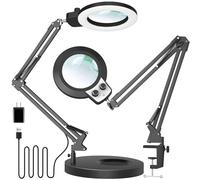 KIRKAS Lente d'ingrandimento 12X con luce e supporto, qualsiasi modalità di colore e luminosità continua Lampada di ingrandimento LED con morsetto, lente d'ingrandimento 2 in 1, lampada da scrivania