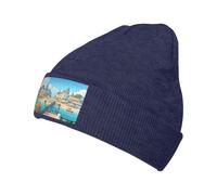 KIRROWE A Joyful Holiday by The Seaside Beanie Cappelli per uomini e donne, berretto alla moda lavorato a maglia per ragazzi, cappelli in maglia acrilica, morbidi cappelli invernali caldi blu navy