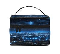 KIRROWE Blue Lights in the City at Night Travel Makeup Bag per donne, custodia portatile per cosmetici, grande capacità, organizer per tutti i tuoi oggetti di bellezza essenziali