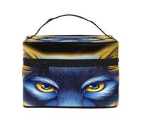 KIRROWE Golden Wolf Head Travel Makeup Bag per donne, custodia portatile per cosmetici, grande capacità, organizer per tutti i tuoi oggetti di bellezza essenziali