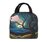 KIRROWE Tree in the Moonlight - Borsa per il pranzo per donne e uomini, tessuto Oxford resistente e lamina spessa, perfetta per lavoro e attività all'aperto