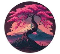 Kirschblüten-Puzzle für Erwachsene, Berg Fuji, 1000 Teile, rund, Papppuzzle für Teenager, interaktives Familienspiel, herausforderndes Geschenk, 1000 Teile (67,5x67,5cm)