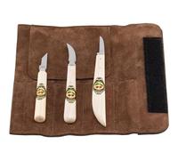 "KIRSCHEN" Werkzeuge 3307000 | Set di coltelli da intaglio in borsa di pelle scamosciata, 3 pezzi, coltello da intaglio dentellato