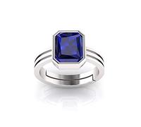Kirti Sales Anello con zaffiro blu, placcato in argento, 8,25 ratti, 7,40 carati, non riscaldato e non trattato, Neelam, pietra naturale di ceylon da uomo, taglia libera, blu naturale, free size,