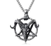 KIRTIJW Collana satanica con ciondolo a forma di testa di capra, con pentagramma invertito, sigillo di Lucifero, gioiello per uomini e ragazzi, 60 cm, Acciaio inossidabile, Nessuna pietra preziosa