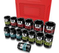 KIRXST Set Bussole a Impatto 1/2", 11-32 mm Bussole a Impulsi Corte 14 pz, Cromo Vanadio per Riparazioni Auto e Cambio Gomme