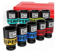 KIRXST Set Bussole a Impatto 1/2", 9 pezzi Bussole a Impulsi Profondo, 29-38 mm Bussole Lunghe, para Riparazioni Auto Cambio Gomme