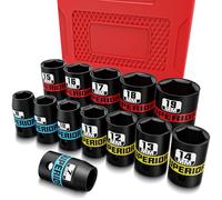 KIRXST Set Bussole a Impatto 3/8", 7-19 mm Bussole a Impulsi Corte 13 pz, Cromo Vanadio per Riparazioni Auto e Cambio Gomme