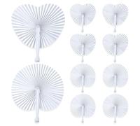 KIRZAX 10pcs Ventagli Matrimonio Bianchi Pieghevoli a Forma di Cuore in Plastica e Carta, Decorazioni di Nozze Segnaposto Chiesa