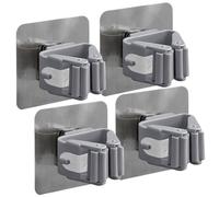 KIRZAX Porta Scope Parete 4 Pezzi, Appendi Scope a Muro Autoadesivo,ABS Portascope da Muro Regolabile Appendibile, Non c'è Bisogno di Punzonare,per Bagno, Cucina, Balcone e Garage(Grigio)