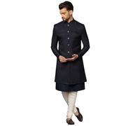 KISAH Set da uomo in misto seta Kurta Sherwani Churidar, Blu navy 2, 38
