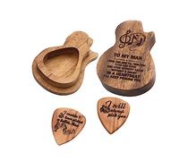 Kisangel 1Set Custodia per Plettro Forma Chitarra con Plettro Porta Plettro Leggero e Pratico per Chitarristi e Bassisti per Ukelele Scatola Legno