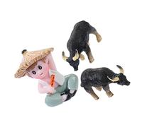 Kisangel 1set Miniature Farm Animal Figures Realistic Resin Farm Toys for Micro Landscape Décor Includes Pastoral Boy Ox Figurines for Small Spaces Unique Home Decoration