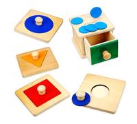 Kisangel 2 Impostati Giochi Educativi Montessori in Legno per Casse Monete e Puzzle Geometrici Sicurezza senza Spigoli Sviluppo Coordinazione e Riconoscimento per Età Prescolare
