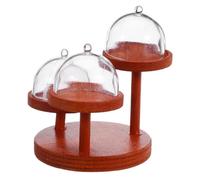 Kisangel 2 Impostati Miniature Stand da Dolci in Legno per Casa delle Bambole Vassoio Piani con Copertura in Plastica Espositore Multistrato per Dessert Frutta e Snack per Scenari Creativi