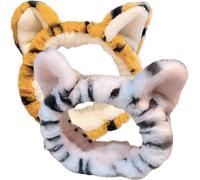Kisangel 2pezzi Fasce per Chioma Donna Peluche Orecchie di Tigre, Fascia Elastico Larga e Morbida per Applicazioni Cosmetiche e Lavaggio Viso, Adatta per Natale e Ringraziamento