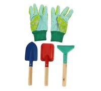 Kisangel 5 Attrezzi Giardinaggio con Rastrello e Guanti Manico in Legno Ergonomico Kit Piantine Sicuro e Divertente per Ragazzi e Ragazze per Apprendere e Giocare Colore Casuale
