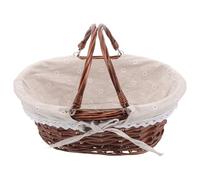 Kisangel Cestino da Picnic Intrecciato in Giunco con Manico Cesto Rettangolare per Frutta e Snack Portatile e Traspirante per Pranzi all Aperto e Conservazione Alimenti