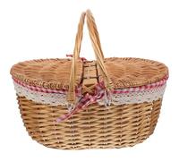 Kisangel Cestino da Picnic Rustico con Doppio Manico e Coperchio in Vimini Cesta Intrecciata Naturale per e Piccoli Oggetti, per Campeggio e Feste