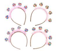 Kisangel Fasce per Chioma Bambina 4 Pezzi Rosa a Forma di Lecca-lecca in Plastica e Peluche, Accessori Sicuri e Versatili per Feste a Tema e Compleanni