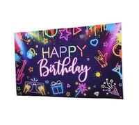 Kisangel Neon Birthday Banner Glow in The Dark Graffiti Party Backdrop For Photo Booth Vibrant Reusable Happy Birthday Decorations With Enhanced Night Visibility