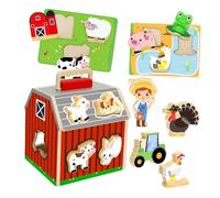 Kisangel Puzzle Fattoria in Legno per Gioco Educativo Costruibile in Kit Puzzle Stalla per Sviluppo Cognitivo e Abilità Motorie Giocattolo Montessori per Prescolari