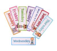 Kisangel Schede Didattiche in Inglese, 8 Carte di Apprendimento Precoce sui Giorni della Settimana, Schede Flash Portatili Immagini Colorate per Attività Educative Quotidiane
