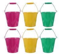 Kisangel Set da 6 Giocattoli da Spiaggia Secchiello in Ferro 125X11X9 CM Manico in Legno Giocattolo per Piccoli per Sabbia e Acqua Stimola Creatività e Socializzazione Colore Casuale