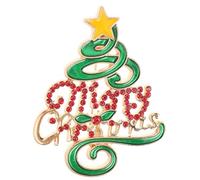 Kisangel Spilla "Buon Natale", albero di Natale verde con stella | Spilla da bavero smaltata a forma di piccolo albero di Natale, con strass intarsiati, per un'atmosfera festiva ancora