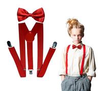 Kisbeibi Bretelle larghe con papillon, set di bretelle da uomo larghe 2,5 cm, a forma di Y, bretelle classiche regolabili per matrimoni, feste, lavoro, balli di fine anno, Colore: rosso, Taglia unica