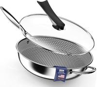 Kiseely Padella Wok, Wok ibrido per friggere da 34cm con coperchio, Wok antiaderente con manico Stay-Cool, compatibile con tutti i piani cottura compresi quelli a induzione (AQ1)